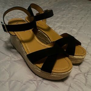 Black Strapped Wedge Sandals